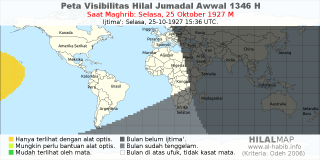 HilalMap: Peta Visibilitas Hilal Jumadal-Awwal 1346 H: rukyat tanggal 1927-10-25 M