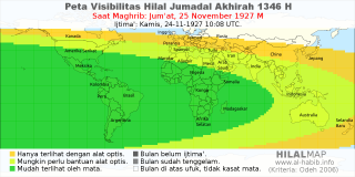 HilalMap: Peta Visibilitas Hilal Jumadal-Akhirah 1346 H: rukyat tanggal 1927-11-25 M
