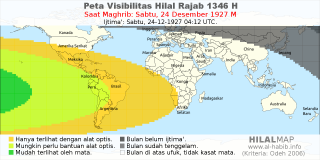 HilalMap: Peta Visibilitas Hilal Rajab 1346 H: rukyat tanggal 1927-12-24 M