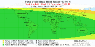 HilalMap: Peta Visibilitas Hilal Rajab 1346 H: rukyat tanggal 1927-12-25 M