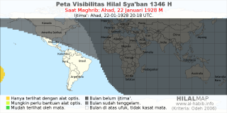 HilalMap: Peta Visibilitas Hilal Syaban 1346 H: rukyat tanggal 1928-1-22 M