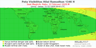 HilalMap: Peta Visibilitas Hilal Ramadhan 1346 H: rukyat tanggal 1928-2-22 M