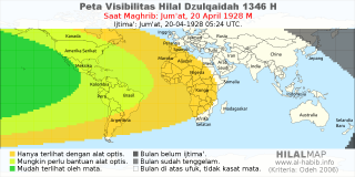 HilalMap: Peta Visibilitas Hilal Dzulqaidah 1346 H: rukyat tanggal 1928-4-20 M
