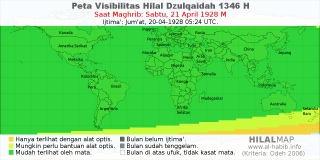 HilalMap: Peta Visibilitas Hilal Dzulqaidah 1346 H: rukyat tanggal 1928-4-21 M