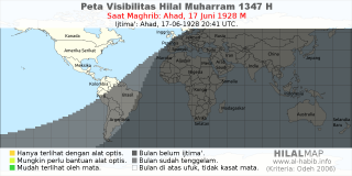 HilalMap: Peta Visibilitas Hilal Muharram 1347 H: rukyat tanggal 1928-6-17 M