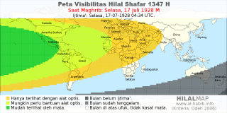 HilalMap: Peta Visibilitas Hilal Shafar 1347 H: rukyat tanggal 1928-7-17 M
