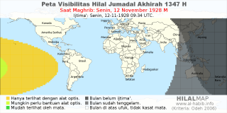 HilalMap: Peta Visibilitas Hilal Jumadal-Akhirah 1347 H: rukyat tanggal 1928-11-12 M