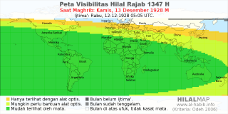 HilalMap: Peta Visibilitas Hilal Rajab 1347 H: rukyat tanggal 1928-12-13 M