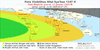 HilalMap: Peta Visibilitas Hilal Syaban 1347 H: rukyat tanggal 1929-1-11 M