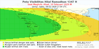 HilalMap: Peta Visibilitas Hilal Ramadhan 1347 H: rukyat tanggal 1929-2-10 M