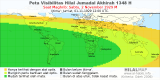 HilalMap: Peta Visibilitas Hilal Jumadal-Akhirah 1348 H: rukyat tanggal 1929-11-2 M