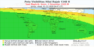 HilalMap: Peta Visibilitas Hilal Rajab 1348 H: rukyat tanggal 1929-12-2 M