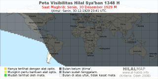 HilalMap: Peta Visibilitas Hilal Syaban 1348 H: rukyat tanggal 1929-12-30 M