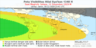 HilalMap: Peta Visibilitas Hilal Syaban 1348 H: rukyat tanggal 1929-12-31 M