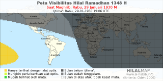 HilalMap: Peta Visibilitas Hilal Ramadhan 1348 H: rukyat tanggal 1930-1-29 M