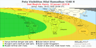 HilalMap: Peta Visibilitas Hilal Ramadhan 1348 H: rukyat tanggal 1930-1-30 M