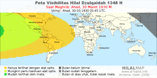 HilalMap: Peta Visibilitas Hilal Dzulqaidah 1348 H: rukyat tanggal 1930-3-30 M