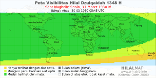 HilalMap: Peta Visibilitas Hilal Dzulqaidah 1348 H: rukyat tanggal 1930-3-31 M