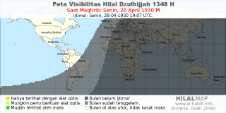 HilalMap: Peta Visibilitas Hilal Dzulhijjah 1348 H: rukyat tanggal 1930-4-28 M