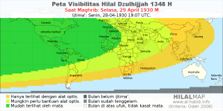 HilalMap: Peta Visibilitas Hilal Dzulhijjah 1348 H: rukyat tanggal 1930-4-29 M