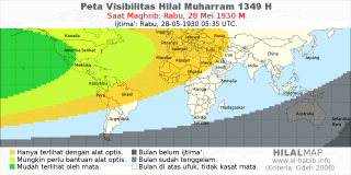 HilalMap: Peta Visibilitas Hilal Muharram 1349 H: rukyat tanggal 1930-5-28 M