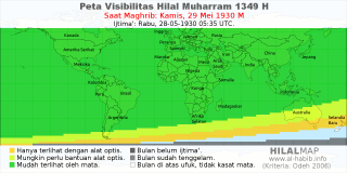 HilalMap: Peta Visibilitas Hilal Muharram 1349 H: rukyat tanggal 1930-5-29 M