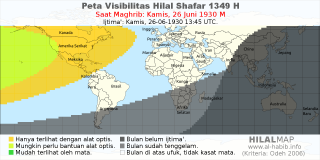 HilalMap: Peta Visibilitas Hilal Shafar 1349 H: rukyat tanggal 1930-6-26 M