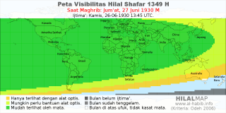 HilalMap: Peta Visibilitas Hilal Shafar 1349 H: rukyat tanggal 1930-6-27 M