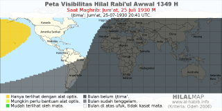HilalMap: Peta Visibilitas Hilal Rabiul-Awwal 1349 H: rukyat tanggal 1930-7-25 M