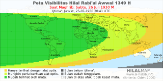 HilalMap: Peta Visibilitas Hilal Rabiul-Awwal 1349 H: rukyat tanggal 1930-7-26 M