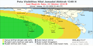 HilalMap: Peta Visibilitas Hilal Jumadal-Akhirah 1349 H: rukyat tanggal 1930-10-22 M