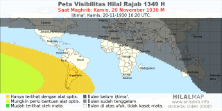 HilalMap: Peta Visibilitas Hilal Rajab 1349 H: rukyat tanggal 1930-11-20 M