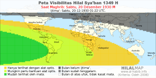 HilalMap: Peta Visibilitas Hilal Syaban 1349 H: rukyat tanggal 1930-12-20 M