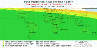 HilalMap: Peta Visibilitas Hilal Syaban 1349 H: rukyat tanggal 1930-12-21 M