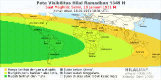HilalMap: Peta Visibilitas Hilal Ramadhan 1349 H: rukyat tanggal 1931-1-19 M
