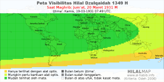 HilalMap: Peta Visibilitas Hilal Dzulqaidah 1349 H: rukyat tanggal 1931-3-20 M