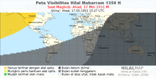 HilalMap: Peta Visibilitas Hilal Muharram 1350 H: rukyat tanggal 1931-5-17 M