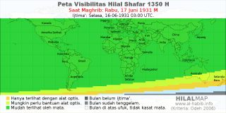HilalMap: Peta Visibilitas Hilal Shafar 1350 H: rukyat tanggal 1931-6-17 M