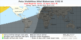 HilalMap: Peta Visibilitas Hilal Muharram 1352 H: rukyat tanggal 1933-4-24 M