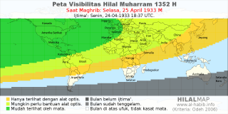 HilalMap: Peta Visibilitas Hilal Muharram 1352 H: rukyat tanggal 1933-4-25 M
