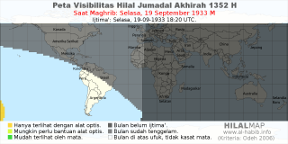 HilalMap: Peta Visibilitas Hilal Jumadal-Akhirah 1352 H: rukyat tanggal 1933-9-19 M