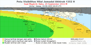 HilalMap: Peta Visibilitas Hilal Jumadal-Akhirah 1352 H: rukyat tanggal 1933-9-20 M