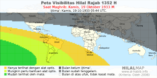 HilalMap: Peta Visibilitas Hilal Rajab 1352 H: rukyat tanggal 1933-10-19 M