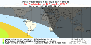 HilalMap: Peta Visibilitas Hilal Syaban 1352 H: rukyat tanggal 1933-11-17 M