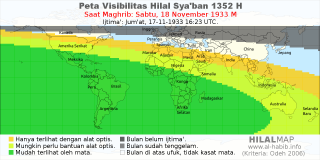 HilalMap: Peta Visibilitas Hilal Syaban 1352 H: rukyat tanggal 1933-11-18 M