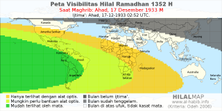 HilalMap: Peta Visibilitas Hilal Ramadhan 1352 H: rukyat tanggal 1933-12-17 M
