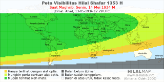 HilalMap: Peta Visibilitas Hilal Shafar 1353 H: rukyat tanggal 1934-5-14 M