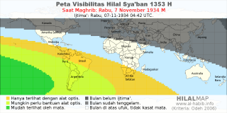 HilalMap: Peta Visibilitas Hilal Syaban 1353 H: rukyat tanggal 1934-11-7 M
