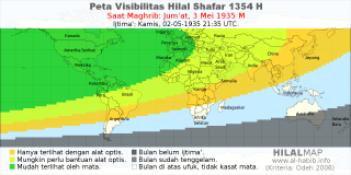 HilalMap: Peta Visibilitas Hilal Shafar 1354 H: rukyat tanggal 1935-5-3 M