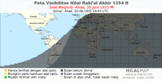 HilalMap: Peta Visibilitas Hilal Rabiul-Akhir 1354 H: rukyat tanggal 1935-6-30 M